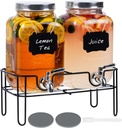 Moretoes Glass Drinks Dispenser for Parties, 2 PACK 1 Gallon Beverage Dispenser with Stand for Juice and Iced Tea, Water Jug Dispenser for Lemonade, Party Essential Beverage Pitcher with Spout