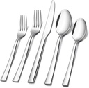 E-far 60-Piece Silverware Set, Stainless Steel Flatware Set Service for 12, Tableware Cutlery Set for Home Restaurant Party, Dinner Forks/Spoons/Knives, Square Edge & Mirror Polished, Dishwasher Safe