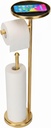 Toilet Paper Holder, Freestanding Toilet Paper Hoder with Shelf On The Top, Toilet Paper Holder Stand Storage Space for 4 Extra Toilet Paper Rolls (Gold)