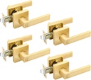 EHOMEWARE 4 Pack Door Knobs Interior Handle Set in Satin Brass Finish, Privacy Bedroom Bathroom Door Lever Set Without Keys, Gold Door Handles