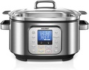 HOUSNAT Slow Cooker, 10 in 1 Programmable Pressure Cooker, 304 Stainless Steel Rice Cookers, Yogurt Maker, 6 QT Sous Vide, Delay Start, Adjustable Temp& Digital Time for Large Families or Entertaining