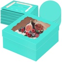 qiqee 12x12x6 Cake Box, 18 Sets Mint Blue Cake Box with Window ＆ 18 Sets 12" Mint Blue Cake Round Boards, 12inch Cake Containers
