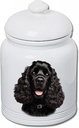 Best of Breed Cocker Spaniel Black Dog and Cat Ceramic Treat Jar 9" Tall Air Tight Seal All White