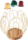 Metal Coffee Pod Storage Organizer, K Cup Holder Organizer, Sturdy Coffee Pod Holder with Wooden Base, Gold Wire Coffee Capsule Holder, Large Capacity Storage Basket