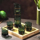 DUJUST Japanese Sake Set for 4, Bamboo Design in Golden Trim, 1 Sake Bottle, 1 Wooden Sake Tray, and 4 Sake Cups, Cold/Warm/Hot Sake Carafe, Special Japanese Gifts Set - 6 pcs (Gradient Green)