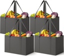 Lifewit Reusable Grocery Bags 4 Packs, Heavy Duty Foldable Shopping Bags with Reinforced Handles, Extra Large Utility Tote Bags Stay Open, Sturdy Standing Carry Box Bag for Kitchen, Car Trunk, Gray