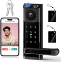 Fingerprint Smart Lock with HD Camera, Keyless Entry Door Lock with Handle, Video Doorbell, App Control, Touchscreen Keypad, WiFi Electronic Digital Smart Door Knob for Front Door