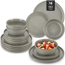 vancasso ANYA 18 Pieces Plates and Bowls Set, Stone Grey Dinnerware Sets, Reactive Glaze Dishes Set for 6, Ceramic Dishware Sets Kitchen Dinner Set, Microwave & Dishwasher Safe