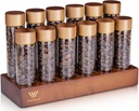 Single Dose Coffee Bean Storage Tubes with Wooden Base and Lids,Set Of 12 Dosing Glass Vials for Coffee Benn Container Cellars, Espresso Bean Canisters Set,6pc- 2 fl oz, 6pc-1.7 fl oz