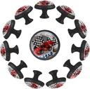 12 Pcs Cabinet Knobs Race Car with Finish Line Flags Pilot and Flames, Round Crystal Glass Drawer Dresser Wardrobe Handles Pulls Door Cupboard Hardware Knob with Screws for Home Kitchen