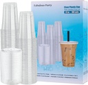 [100 Sets 12 Oz Plastic Cups with Lids, PET Crystal Clear Cups with Slotted Flat Lids, Popular Iced Coffee Cups with lid – Never Break & Keep Clean, 12oz Disposable Cup with Cover