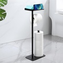 Toilet Paper Holder Stand with Phone Shelf, Rustproof Free Standing Toilet Paper Stand for 4 Rolls, Toilet Roll Dispenser Storages for Phones, Wipe, Wallet and Small Items, Black