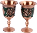 Metal Cup Drinking Vessel, Vintage Chalice Goblet, Goblet Cup, Vintage Metal Wine Glass Embossed Decorative Retro Metal Goblets for Home 2pcs (Rose Gold (Green Background))