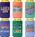 Lake Can Cooler Sleeves, Lake Vacation Essentials 6 Pack Beer Cozy Bulk, Funny Boat Can Sleeves Gifts for Lake House Lover, Boat Lovers