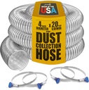 PVC Dust Collection Hose w/4 Thumbscrew Clamps, Puncture Resistant, Carbon Steel Wire, Clear Flexible PVC Dust Collector Hose, Proudly Made in USA (4" x 20')