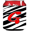 Caroline's Treasures CJ1024-GCC Letter G Initial Monogram - Zebra Red Can or Bottle Hugger Cooler Washable Drink Sleeve Collapsible Beverage Insulated Holder, Can Hugger, Multicolor