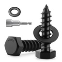 12 Sets 3/8" x 1-1/2" Hex Head Lag Screws Bolts with Flat Washers 304 Stainless Steel 18-8 Black Zinc Plated Heavy Duty Lag Screw for Wood