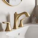 Widespread Bathroom Faucet 3 Hole, Brushed Gold 4-16 Inch Bathroom Sink Faucets, Two Handle Vanity Faucet 3 Holes with Drain Assembly, Brushed Gold