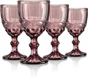 Joeyan Purple Vintage Wine Glasses,Clear Water Goblet Glasses,Stemmed Drinking Glasses with Embossed Pattern,Colored Glassware Set for Wedding Party Banquet Feast,10 oz,Set of 4,Dishwasher Safe