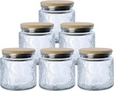 12 oz Decorative Glass Storage Jars with Airtight Bamboo Lids - 6 Pack Clear - Sunflower Embossed Spice, Candle & Home Organizer Set