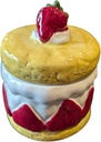 Ceramic Strawberry Short Cake Candy Cookie Jar Canister With Gasketted Lid 6 x 5 Inches