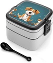 Bento Lunch Box for Women Lunch Containers for Adults Dog Double Layered Lunchbox Large Capacity Bento Box with Cutlery for Work Picnic Camping Travel
