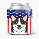 Caroline's Treasures BB2185CC American Flag and Tricolor Corgi Can or Bottle Hugger Cooler Washable Drink Sleeve Collapsible Beverage Insulated Holder, Can Hugger, Multicolor