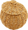 Round Imitation Rattan Coffee Pod Holder With Lid, Hand-Woven Waterproof Large Capacity Coffee Pod Serving Basket, Decorative Food Bread Woven Basket for Kitchen Countertop Coffee Bar