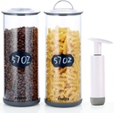 Vacuum-able Glass Food Storage Jars set with Airtight Lid, 2 Pack Clear Glass Kitchen Canisters Set with Base & Manul Pump for Keep Food Fresh