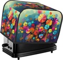 Abstract Style Colorful Flowers Toaster Cover 2 Slice, Two Slice Bread Machine Covers Quilted Toaster Dust Cover Universal Size Kitchen Small Appliance Cover With Top Handle