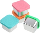 4Pcs Stainless Steel Sauce Container with Silicone Lid Small Dressing Cups for Boys and Girls Snacks Airtight Condiment Cups for Lunch Boxes Reusable Kitchen Storage