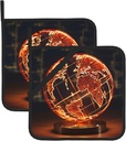 Electric Globe Print Pot Holder Set of 2 Hot Pads Heat Resistant Waterproof Kitchen Potholder for Cooking Baking Grilling BBQ Microwave