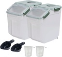 Large Flour Storage Container Bin 25lb, 2Pack Airtight Rice Storage Containers with Wheels Seal Locking Lid, BPA Free with Measuring Cup&Scoop for Flour, Rice, Grain(Green)