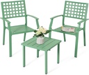 NUU GARDEN 3 Pieces Outdoor Bistro Set, All-Weather Patio Furniture with 2 Metal Stackable Chairs and Square Table, Waterproof Set for Balcony, Porch, Garden, Deck, Green