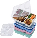 Bento Lunch Box 4-Pack, 5-Compartment Lunch Boxes, Kids Snack Boxes, Stackable Ready Parties, Divided Food Storage Containers for School Work Travel Parties BBQ (Wheat.v)