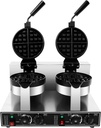 Commercial Waffle Maker Double Heads, Electric Waffle Cone Maker, Dual-Head Round Waffle Baker Machine, 2400W Non-Stick Stainless Steel Belgian Waffle Iron with Temp & Time Control