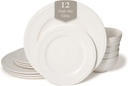 New Bone China 12 Piece Dinnerware Set, Santorini Collection (Bloom), White, Daily Use China, Embossed Tableware Service for 4
