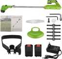 26V Electric Cordless Lawn Mower Grass Trimmer 12in Auto Release String Cutter Pruning Garden Tools Cordless Lawn Trimmer with Battery (Battery*2)
