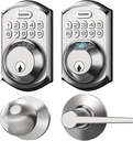 TEEHO Fingerprint Door Lock with 2 Lever Handles, Keyless Entry Door Lock with Handle, Electronic Keypad Deadbolt Front Door Lock Set with Auto Lock and 1 Touch Locking, Satin Nickel