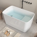 Acrylic Freestanding Bathtub - 49 Inch Square Japanese Soaking Tub with Seat, Chrome Pop-Up Drain, Overflow - cUPC Certified, Glossy White