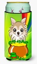 Caroline's Treasures BB1995TBC Chihuahua St. Patrick's Day Tall Boy Hugger Can Cooler Sleeve Hugger Machine Washable Drink Sleeve Hugger Collapsible Insulator Beverage Insulated Holder