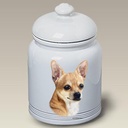 Chihuahua Tan Smooth - Best of BreedDog and Cat Ceramic Treat Jar 9" Tall Air Tight Seal All White