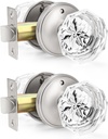 Orger 2 Pack Privacy Door Knobs, Clear Glass Door Handles, Satin Nickel Finish with Zinc Alloy Round Rosette, Crystal Interior Door Handles for Bed/Bathroom