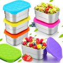Layhit 6 Pcs Stainless Steel Snack Containers for Kids, 8 oz Lunch Containers with Silicone Lids Small Reusable Metal Food Box for Child Daycare School Home Storage Supplies(Vivid Color)