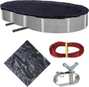 Blue Wave Bronze 8-Year 18 ft x 34 ft Oval Above Ground Pool Cover for Winter– Durable & Weather-Resistant Polyethylene – 4 ft Overlap, Black Underside, Reinforced Grommets, Winch, Cable – Navy Blue