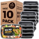 20-Piece (10-Pack) 16 OZ Meal Prep Containers Reusable with Lids, Sturdy Leakproof & Food Safe, Microwave, Freezer, Dishwasher Safe To Go Food Containers, Plastic Take Out Containers, Black