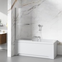 Goodyo Bathtub Shower Door 32" x 55" Frameless Hinged Shower Screen for tub with Towel Bar Handle 180 Pivot Degree, Reversible, Chrome Finish