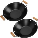2pcs Stainless Steel Hot Pot Cooking Pot Set Wooden Handles Thickened for Household Use Suitable for Noodles and Take-out
