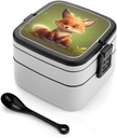 Bento Box for Adult Cute Little Fox Bento Lunch Box with 2 Compartments Stackable Lunch Container Reusable Food Storage Container Meal Prep Snack Containers