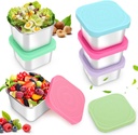 6PACK 6OZ Stainless Steel Snack Containers, Leak Proof 304 Stainless Steel Sauce Food Lunch Box Storage Containers with Silicone Lids Stackable Reusable Small Metal Lunch Bento Boxes Set, Easy Open
